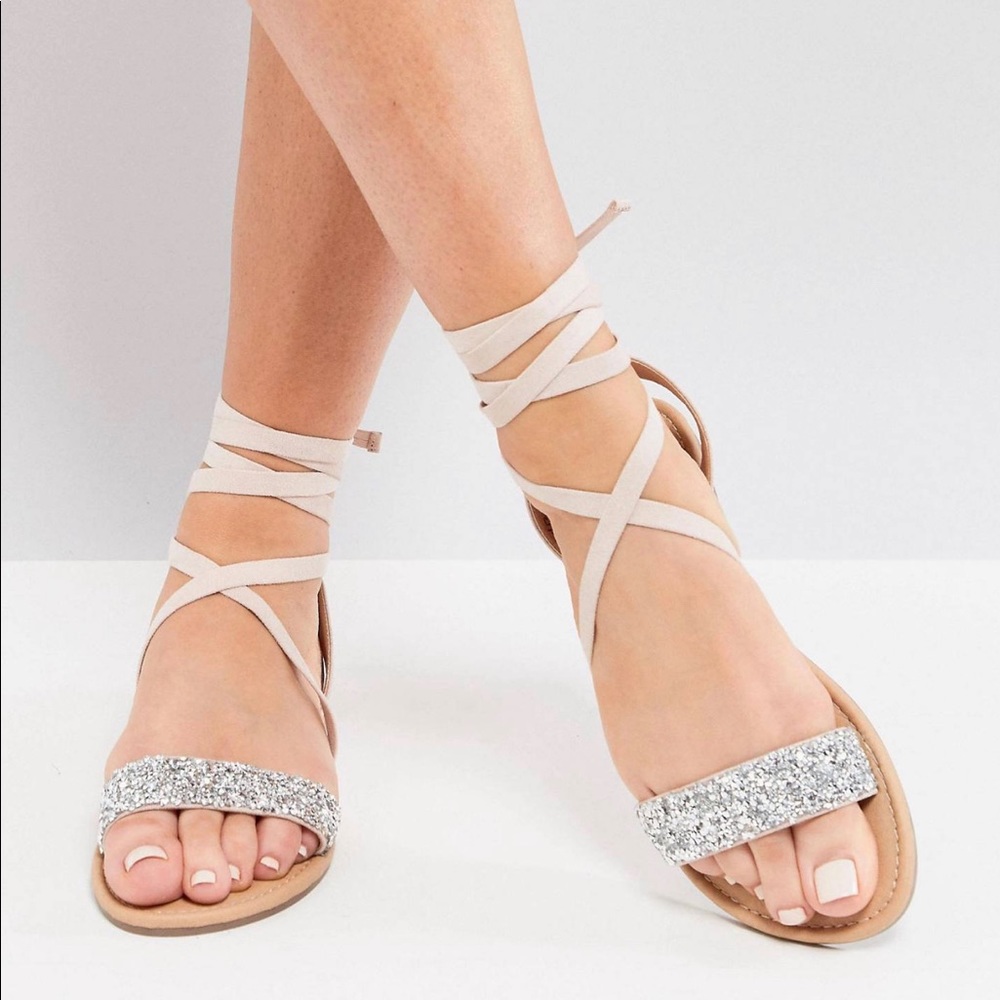 ASOS DESIGN Wide Fit Fi Embellished Flat Sandals